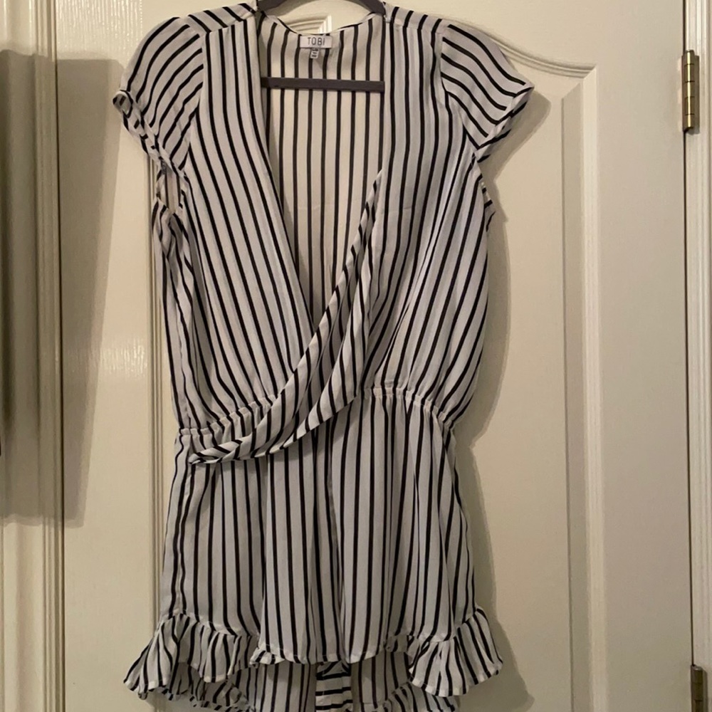 Black and White chiffon striped Romper